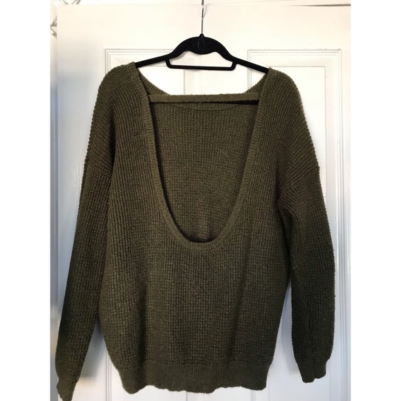 Forever 21 Contemporary Sweaters - Dark Green Open Back Sweater